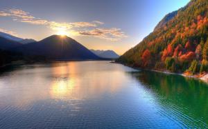 The beauty of autumn, the mountains, the sun, lake, trees wallpaper thumb