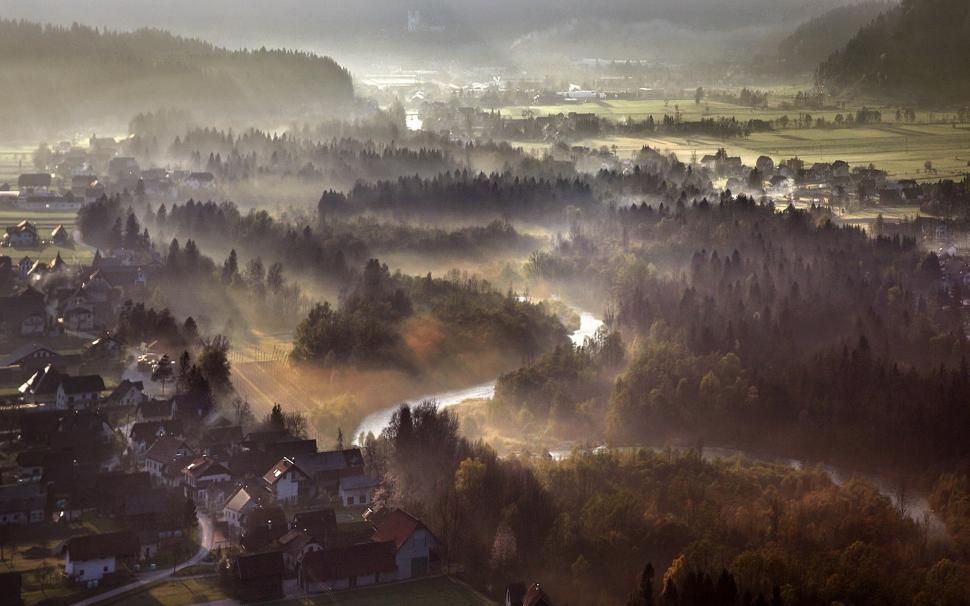 Nature, Landscape, Mist, Morning, Sun Rays, Forest, River, Town, Field, Sunrise wallpaper,nature HD wallpaper,landscape HD wallpaper,mist HD wallpaper,morning HD wallpaper,sun rays HD wallpaper,forest HD wallpaper,river HD wallpaper,town HD wallpaper,field HD wallpaper,sunrise HD wallpaper,1920x1200 wallpaper