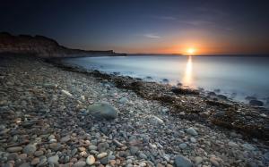 Shore Beach Sunset Rocks Stones HD wallpaper thumb