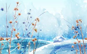 Snow Winter House Cottage Blue HD wallpaper thumb