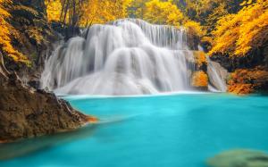 Waterfall, blue water, river, autumn, trees wallpaper thumb