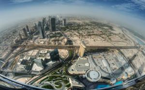 Landscape, Skyscraper, Highway, Cityscape, Architecture, Fish-Eye Lens, Mist, Dubai, United Arab Emirates, Urban, Balconies wallpaper thumb