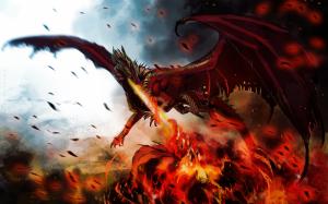 Art painting, dragon, monster, wings, fire wallpaper thumb