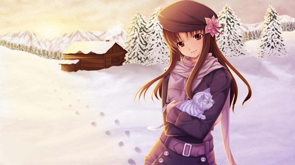 Anime girl in the snow winter wallpaper,Anime HD wallpaper,Girl HD wallpaper,Snow HD wallpaper,Winter HD wallpaper,1920x1080 wallpaper