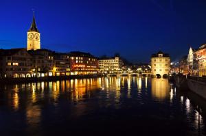 Switzerland Rivers Zurich Night Cities Reflection Buildings Free Pictures wallpaper thumb