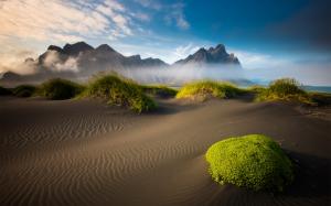 Iceland beautiful scenery, mountains, beach, moss, sand, sea, clouds wallpaper thumb