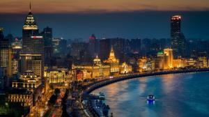 Shanghai, China, Asia, city night, river, boats, lights, buildings wallpaper thumb