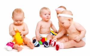Babies play with toys wallpaper thumb