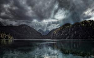 Nature, Landscape, Lake, Forest, Fall, Clouds, Sun Rays, Mountain, Germany, Dark wallpaper thumb