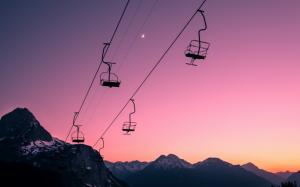 Ski Lift Silhouette Sunset Mountains HD wallpaper thumb
