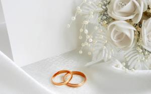Wedding, Ring, Gold, Pearl, Flowers, White Background, Photography, Depth Of Field wallpaper thumb