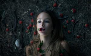 Creative pictures, girl, strawberries wallpaper thumb
