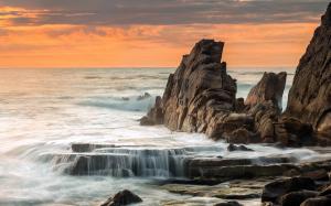 Rocks, sea, coast, sunset wallpaper thumb