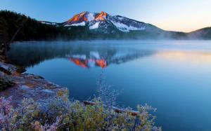 Nature, Landscape, Lake, Sunset, Mountain, Mist, Frost, Snowy Peak, Oregon, Water, Calm wallpaper thumb