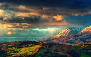 Italy, the Apennines, spring scenery, sunrise, clouds, fields, mountains wallpaper thumb