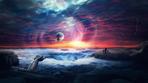 Heaven Sunset Sea Airballons HD wallpaper thumb