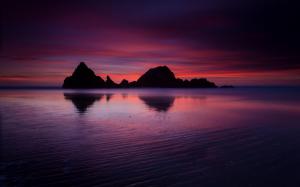 USA, California, ocean, beach, rock mountains, evening, twilight, crimson sunset wallpaper thumb