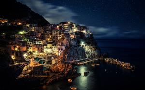 Italy, Cinque Terre, coast, house, cliff, night lights wallpaper thumb