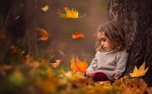 Sad Girl Autumn Leaves wallpaper thumb