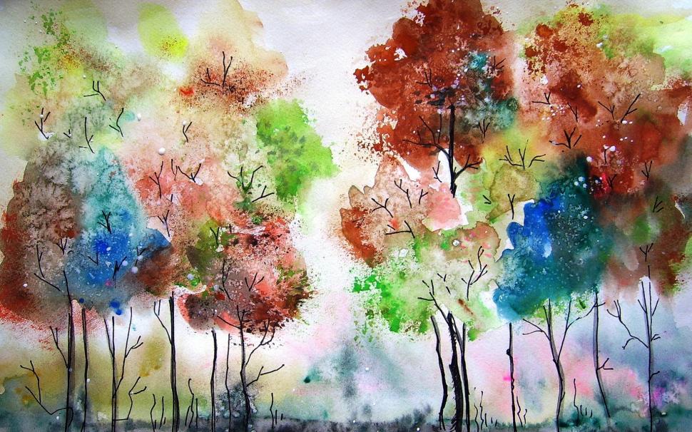 Watercolor painting, trees, colors wallpaper,Watercolor HD wallpaper,Painting HD wallpaper,Trees HD wallpaper,Colors HD wallpaper,1920x1200 wallpaper