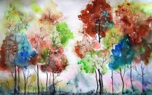 Watercolor painting, trees, colors wallpaper thumb