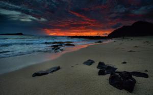 Beach Sunset Ocean Rocks Stones HD wallpaper thumb