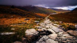 Wales, Great Britain, autumn, stone, path, clouds, grass wallpaper thumb