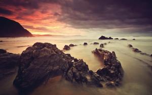 Ocean Rocks Stones Clouds Sunset HD wallpaper thumb