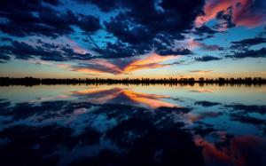 Lake, evening, sky, clouds, water reflection wallpaper thumb
