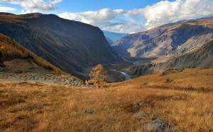 Altai, autumn, grass, mountains, clouds wallpaper thumb
