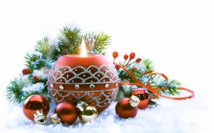 new year, christmas, candle, fire, needles, christmas decorations, snow, holiday wallpaper thumb