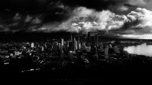 BW Seattle Clouds Buildings Skyscrapers HD wallpaper thumb