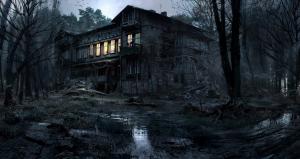 dark photography lights forest creepy nature mud house Photoshop trees night wallpaper thumb