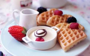 Delicious breakfast, fruit, waffles, strawberries, dessert wallpaper thumb