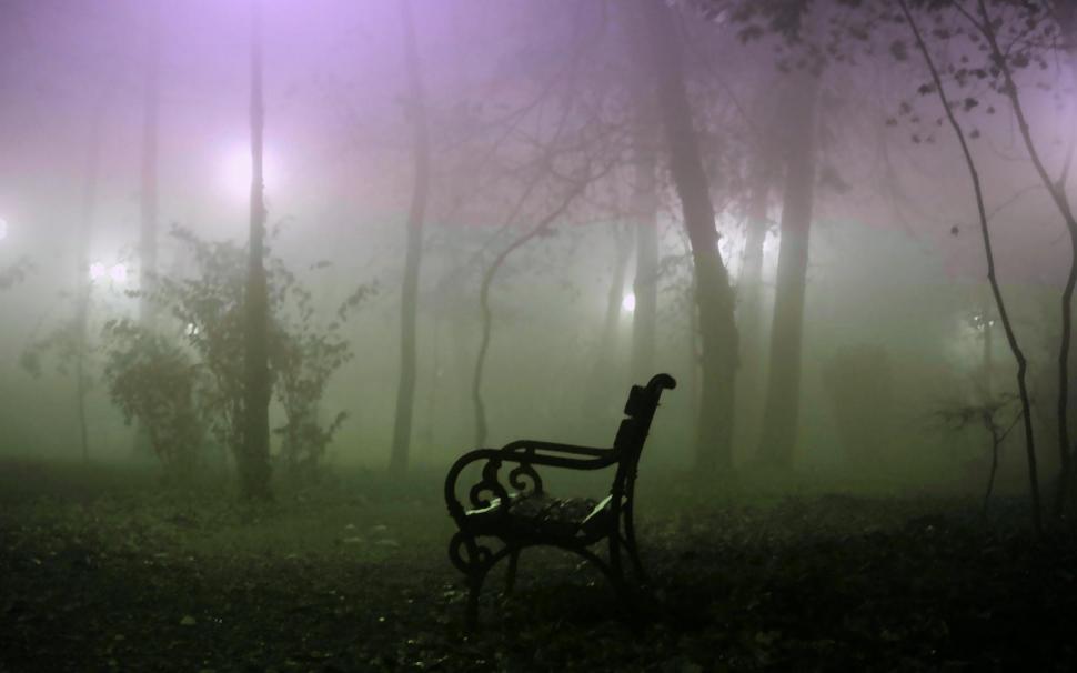 Misty Place To Sit wallpaper,trees HD wallpaper,bench HD wallpaper,evening HD wallpaper,mist HD wallpaper,3d & abstract HD wallpaper,1920x1200 wallpaper