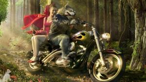 Modern Little Red Riding Hood and the wolf wallpaper thumb