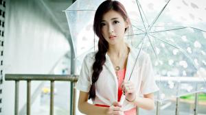 Kila Jingjing Liu Ting Ling, white transparent umbrella, beautiful photo HD wallpaper thumb
