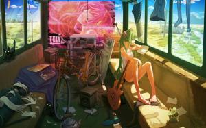 Hatsune Miku, Anime Girls, Vocaloid, Bicycle, Guitar wallpaper thumb