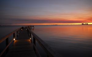 Sunset Pier Dock Ocean Calm HD wallpaper thumb