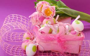 Pink style, Easter eggs, tulip flowers wallpaper thumb