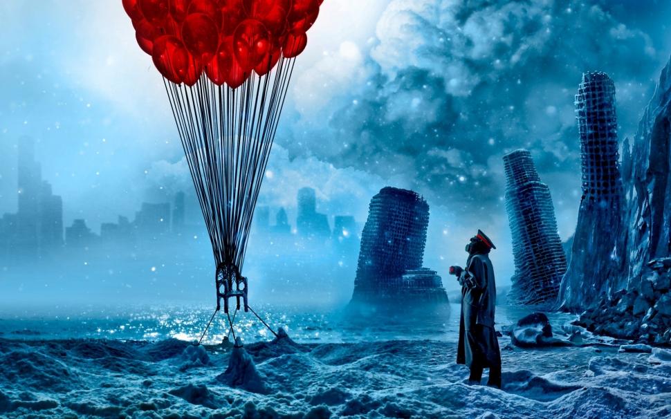 Red balloons in the blue doomsday style wallpaper,Red HD wallpaper,Balloon HD wallpaper,Blue HD wallpaper,Doomsday HD wallpaper,Style HD wallpaper,1920x1200 wallpaper