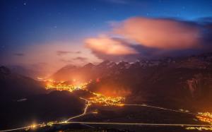 Cityscape, City, Night, Lights, Road, Mountain, Landscape, Stars, Switzerland wallpaper thumb