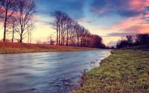 River Trees Grass Clouds Timelapse HD wallpaper thumb