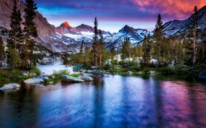 Winter, river, snow, trees, mountains, clouds, dusk wallpaper thumb