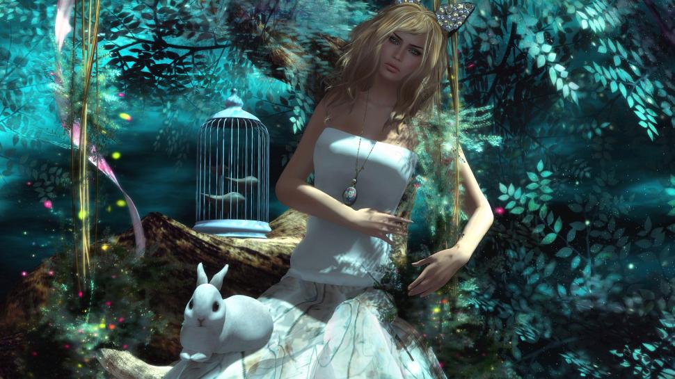 Blonde girl with a bunny wallpaper,digital art HD wallpaper,3840x2160 HD wallpaper,rabbit HD wallpaper,woman HD wallpaper,cage HD wallpaper,3840x2160 wallpaper