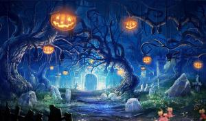 halloween, holiday, castle, gates, graves, bats, night, darkness, fear, pumpkin wallpaper thumb