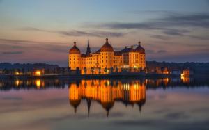 Moritzburg Castle, Saxony, Germany, water reflection, night, lights wallpaper thumb