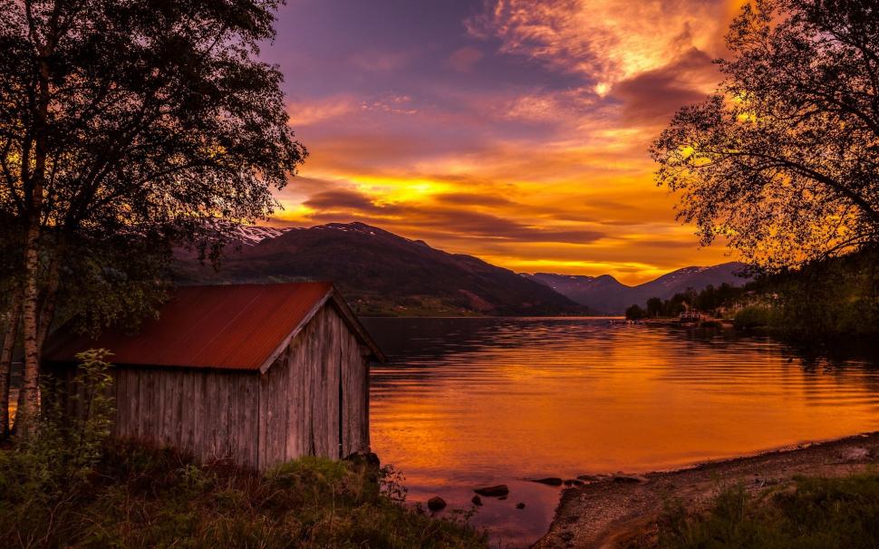 Nature, Landscape, Boathouses, Lake, Sunset, Norway, Trees, Mountain, Sky wallpaper,nature HD wallpaper,landscape HD wallpaper,boathouses HD wallpaper,lake HD wallpaper,sunset HD wallpaper,norway HD wallpaper,trees HD wallpaper,mountain HD wallpaper,sky HD wallpaper,1920x1200 wallpaper