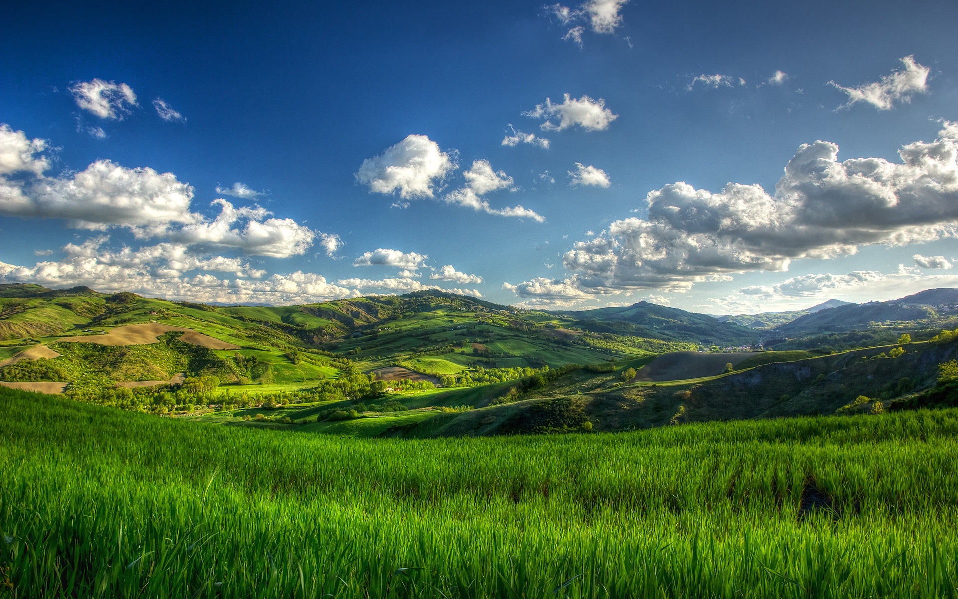 Download Wallpaper For 48x1152 Resolution Hills Summer Green Fields Tree Clouds Nature And Landscape Wallpaper Better