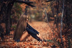 Woman, Model, Sitting, Autumn, Leaves, Nature, Photography wallpaper thumb